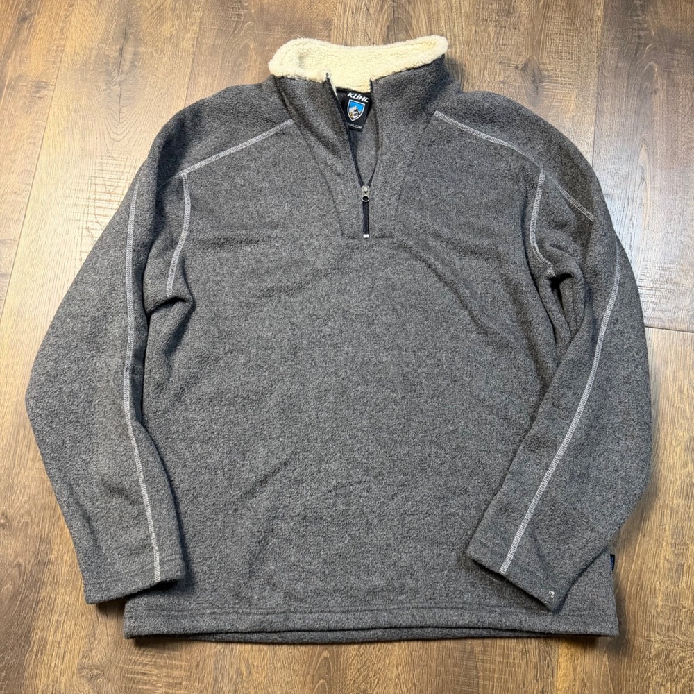 Kuhl Alfpaca Fleece Mens XL Gray 1/4 Zip Pullover Sherpa Collar Hiking